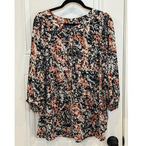 NYDJ Abstract Floral Blouse 2xl Tunic Flowy Black Orange Blush Cream EUC Casual